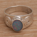 Opal cocktail ring, 'Sea and Sun' - Handmade Opal 925 Sterling Silver Indonesian Cocktail Ring