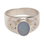 Opal cocktail ring, 'Sea and Sun' - Handmade Opal 925 Sterling Silver Indonesian Cocktail Ring