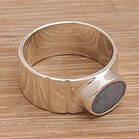 Opal cocktail ring, 'Luminous Sky' - Handmade Opal 925 Sterling Silver Cocktail Ring Bali