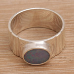 Opal cocktail ring, 'Luminous Sky' - Handmade Opal 925 Sterling Silver Cocktail Ring Bali