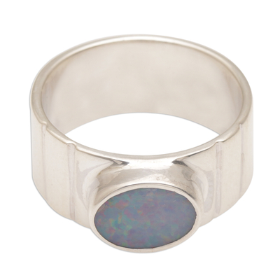 Opal cocktail ring, 'Luminous Sky' - Handmade Opal 925 Sterling Silver Cocktail Ring Bali