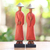 Wood statuettes, 'Neighborly Couple' (pair) - Hand Carved Red Robed Wood Farmer Statuettes (Pair) (image 2) thumbail