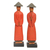Wood statuettes, 'Neighborly Couple' (pair) - Hand Carved Red Robed Wood Farmer Statuettes (Pair) thumbail