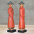 Wood statuettes, 'Neighborly Couple' (pair) - Hand Carved Red Robed Wood Farmer Statuettes (Pair) (image 2b) thumbail