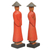 Wood statuettes, 'Neighborly Couple' (pair) - Hand Carved Red Robed Wood Farmer Statuettes (Pair) (image 2c) thumbail