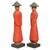 Wood statuettes, 'Neighborly Couple' (pair) - Hand Carved Red Robed Wood Farmer Statuettes (Pair) (image 2d) thumbail