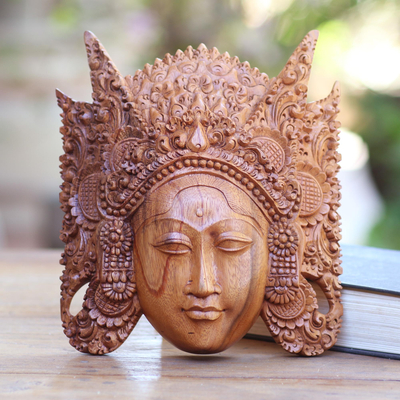 Wood mask, 'Cili' - Handmade Indonesian Suar Wood Mask from Bali
