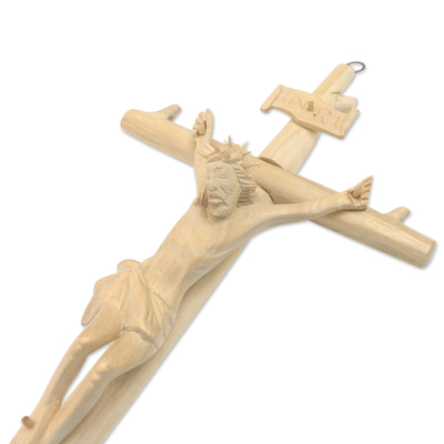 Wood wall cross, 'Crucifixion' - Crocodile Wood Wall Sculpture of Jesus on the Cross
