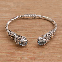 Blue topaz cuff bracelet, 'Dragonfly Lake' - Sterling Silver Dragonfly Blue Topaz Cuff Bracelet
