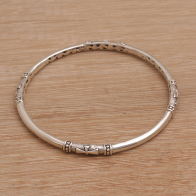 Sterling silver bangle bracelet, 'Pure Independence' - Handmade 925 Sterling Silver Bangle Bracelet Made in Bali