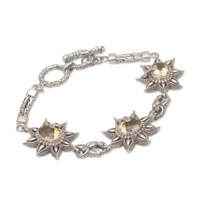 Citrine link bracelet, 'Citrine Garden' - 925 Sterling Silver Floral Yellow Citrine Link Bracelet