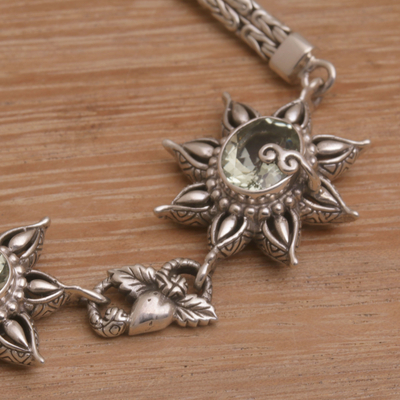 pulsera de eslabones de prasiolita - Pulsera de eslabones de prasiolita verde floral de plata de ley 925