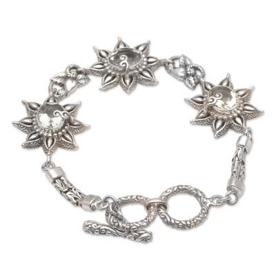 Prasiolite link bracelet, 'Prasiolite Garden' - 925 Sterling Silver Floral Green Prasiolite Link Bracelet