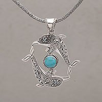 Featured review for Blue topaz pendant necklace, Dolphin Harmony