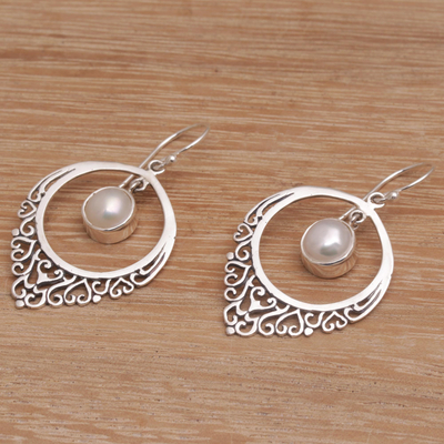 Cultured pearl dangle earrings, 'Fair Daydream' - Handmade 925 Sterling Silver Cultured Mabe Pearl Earrings