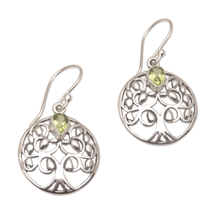 Peridot dangle earrings, 'The Living Tree' - Handmade 925 Sterling Silver Peridot Dangle Earrings