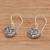 Blue topaz dangle earrings, 'Owl's Bright Gaze' - Petite Sterling Silver and Blue Topaz Owl Earrings