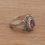 Amethyst cocktail ring, 'Crown of Celuk' - Amethyst and Sterling Silver Solitaire Ring from Bali