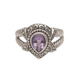 Amethyst cocktail ring, 'Crown of Celuk' - Amethyst and Sterling Silver Solitaire Ring from Bali