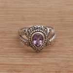 Amethyst cocktail ring, 'Crown of Celuk' - Amethyst and Sterling Silver Solitaire Ring from Bali