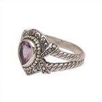 Amethyst cocktail ring, 'Crown of Celuk' - Amethyst and Sterling Silver Solitaire Ring from Bali