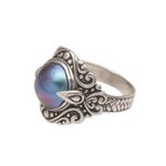 Cultured pearl cocktail ring, 'Bali Grace' - Blue Cultured Pearl Cocktail Ring from Bali