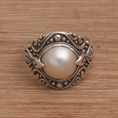 Cultured pearl cocktail ring, 'Bali Elegance' - 925 Sterling Silver Freshwater Cultured Pearl Cocktail Ring
