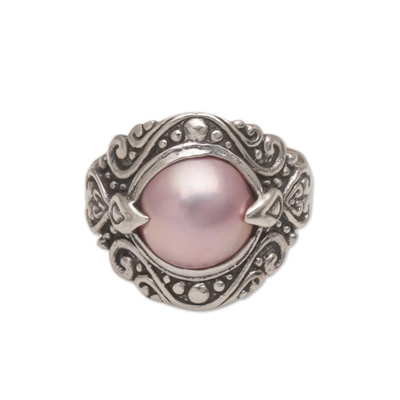 Cultured pearl cocktail ring, 'Bali Refinement' - 925 Sterling Silver Freshwater Cultured Pearl Cocktail Ring