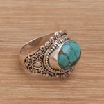 Sterling silver cocktail ring, 'Celuk Sky' - Balinese Reconstituted Turquoise Cocktail Ring