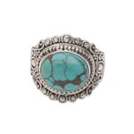 Sterling silver cocktail ring, 'Celuk Sky' - Balinese Reconstituted Turquoise Cocktail Ring