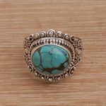 Sterling silver cocktail ring, 'Celuk Sky' - Balinese Reconstituted Turquoise Cocktail Ring