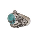 Sterling silver cocktail ring, 'Celuk Sky' - Balinese Reconstituted Turquoise Cocktail Ring