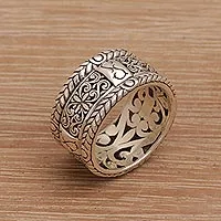 Sterling silver band ring, 'Valley of the King' - Handmade 925 Sterling Silver Floral Motif Band Ring