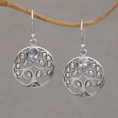 Blue topaz dangle earrings, 'Full of Blessings' - Handmade 925 Sterling Silver Blue Topaz Dangle Earrings