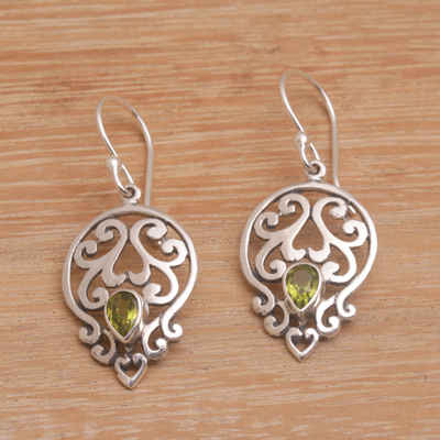 Peridot dangle earrings, 'Dialogue in Green' - Handmade 925 Sterling Silver Green Peridot Dangle Earrings
