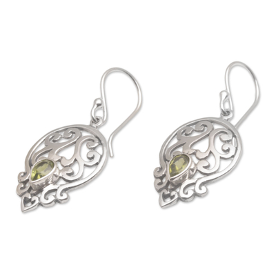 Peridot dangle earrings, 'Dialogue in Green' - Handmade 925 Sterling Silver Green Peridot Dangle Earrings