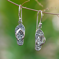 Sterling silver dangle earrings, 'Celuk Sandal' - Handmade Sterling Silver Dangle Sandal Earrings from Bali