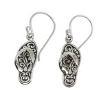 Sterling silver dangle earrings, 'Celuk Sandal' - Handmade Sterling Silver Dangle Sandal Earrings from Bali