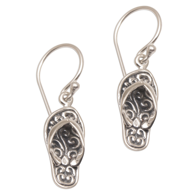 Sterling silver dangle earrings, 'Celuk Sandal' - Handmade Sterling Silver Dangle Sandal Earrings from Bali