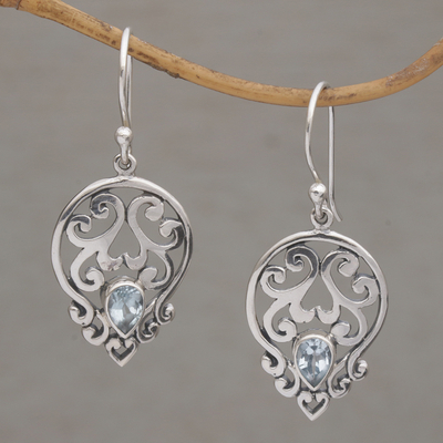 Blue topaz dangle earrings, 'Glacial Majesty' - Balinese Blue Topaz and Sterling Silver Dangle Earrings