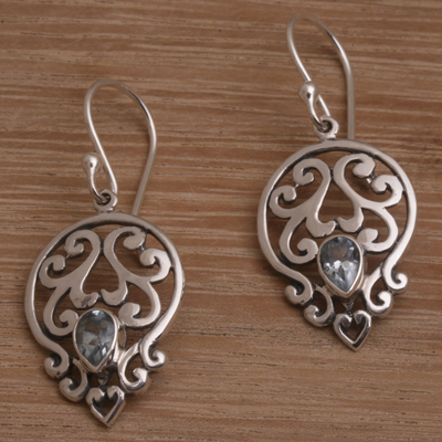 Blue topaz dangle earrings, 'Glacial Majesty' - Balinese Blue Topaz and Sterling Silver Dangle Earrings