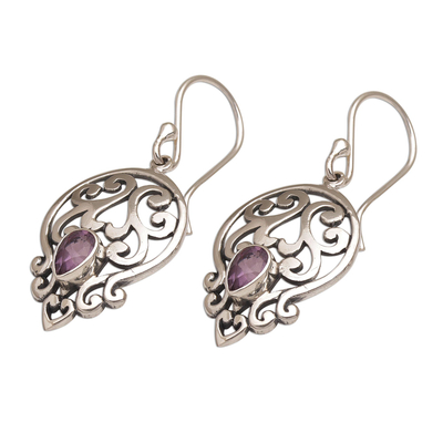 Amethyst dangle earrings, 'Lilac Majesty' - Balinese Amethyst and Sterling Silver Dangle Earrings