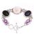 Onyx and amethyst link bracelet, 'Midnight Duo' - Handcrafted Sterling Silver Onyx Amethyst Bone Bracelet thumbail