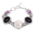 Onyx and amethyst link bracelet, 'Midnight Duo' - Handcrafted Sterling Silver Onyx Amethyst Bone Bracelet (image 2c) thumbail