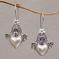 Multi-gemstone dangle earrings, 'Flying Hearts'