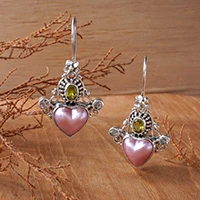 Pendientes colgantes con múltiples piedras preciosas - Aretes colgantes de corazón con peridoto y topacio azul cultivado