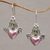 Multi-gemstone dangle earrings, 'Flying Hearts' - Cultured Pearl Blue Topaz and Peridot Heart Dangle Earrings thumbail