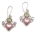 Multi-gemstone dangle earrings, 'Flying Hearts' - Cultured Pearl Blue Topaz and Peridot Heart Dangle Earrings thumbail