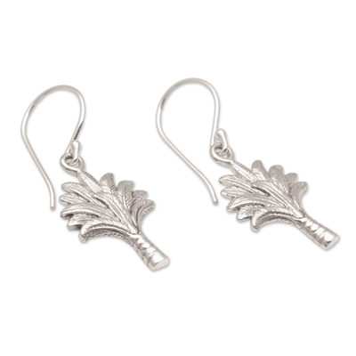 Sterling silver dangle earrings, 'Tranquil Palms' - Detailed Palm Tree Earrings Crafted in Sterling Silver