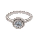 Blue topaz single-stone ring, 'Pretty Posy' - Sterling Silver and Blue Topaz Flower Ring from Bali